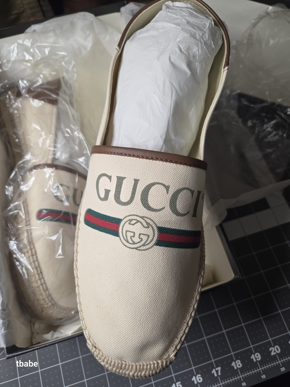 Gucci Beige Canvas Espadrille Loafer with Signature Web